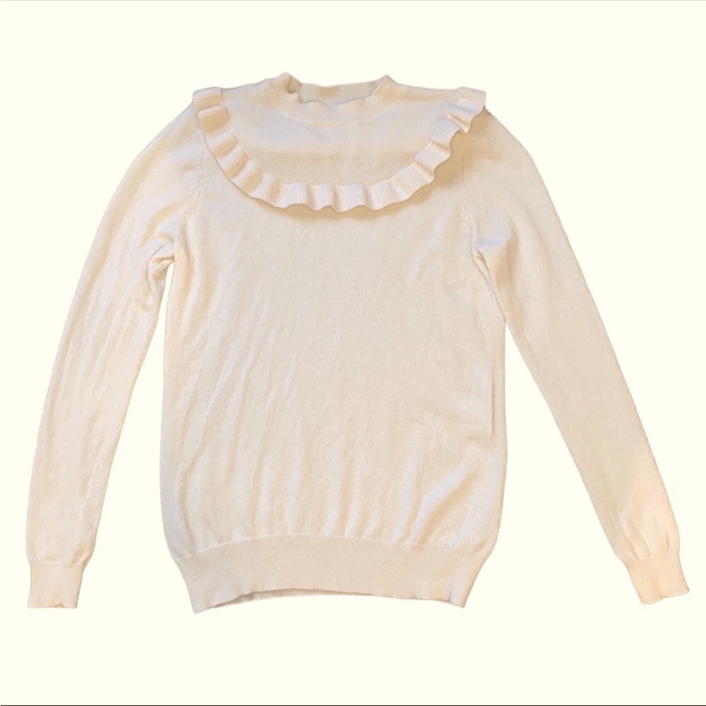 Sezane Cream Ruffle Wool Cashmere Sweater